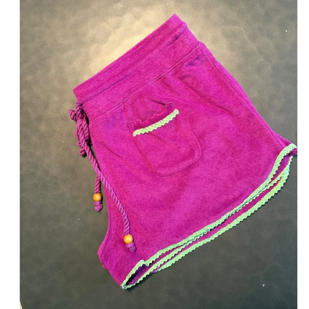 Kenzie‎ Purple Terry Cloth Shorts Medium Bright Festival Drawstring Lounge Beach